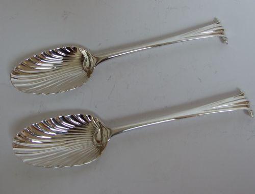An Extremely Rare Pair of George II Onslow Pattern Silver Serving Spoons.
