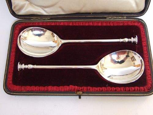 A Handsome Pair of Boxed Silver Fruit/dessert Servers.