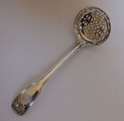 A Superb George IV Silver Fiddle, Thread & Shell Sifter Spoon.