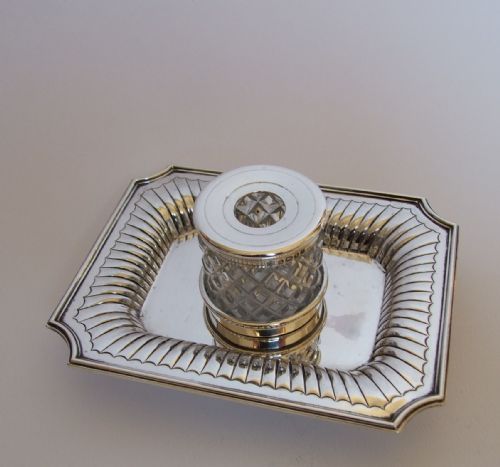 A Handsome Victorian Silver Desk Inkwell.