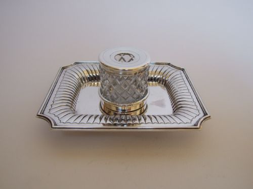fig 1. A handsome Victorian silver desk inkwell.