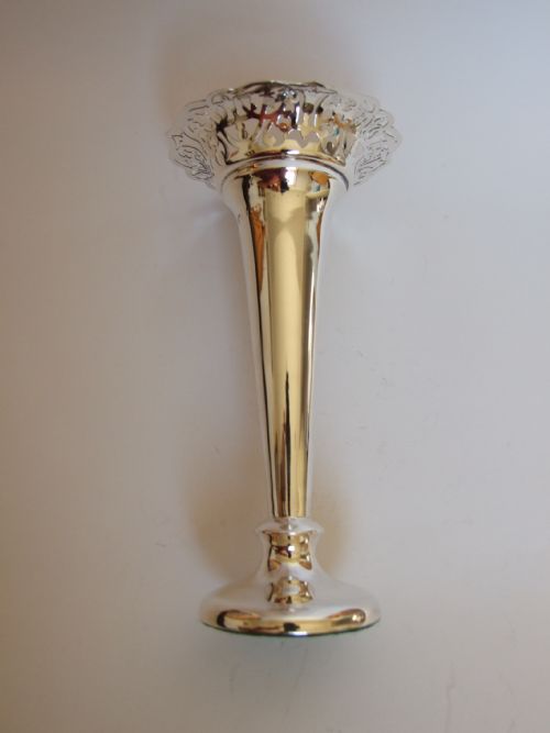 A Gorgeous Edwardian Silver Vase with Pierced Rim.
