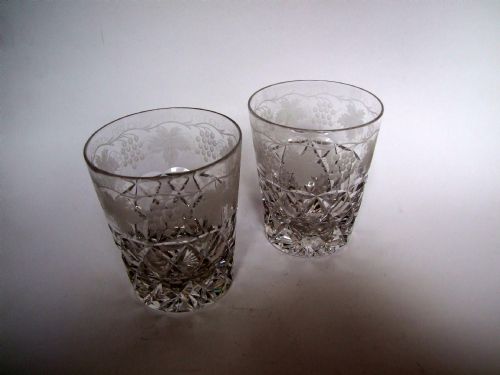 A Stunning Pair of Victorian Cut & Engraved Whisky Tumblers.