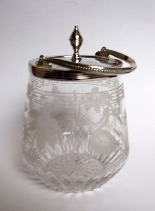 A Superb Stork Engraved Victorian Preserve Pot.