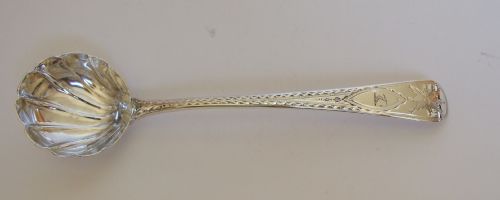 A Fabulous 18th Century Bright Cut Silver Gravy/sauce Ladle.