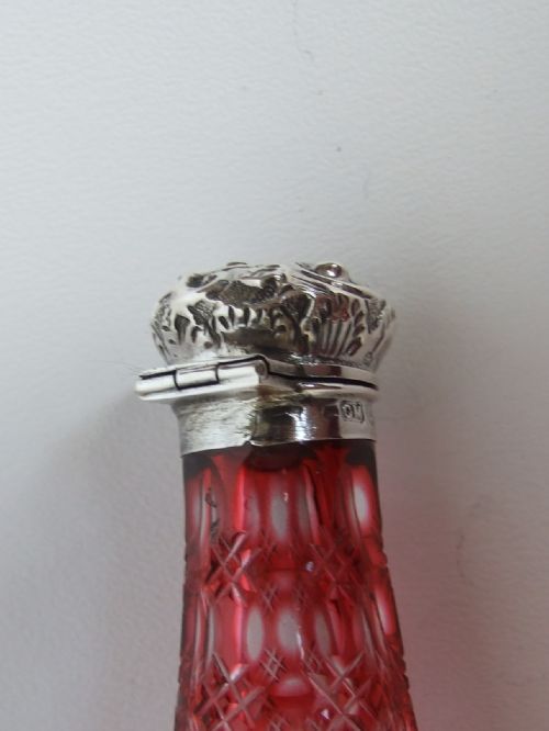 fig 1. A Victorian silver & cranberry gothic perfume bottle.