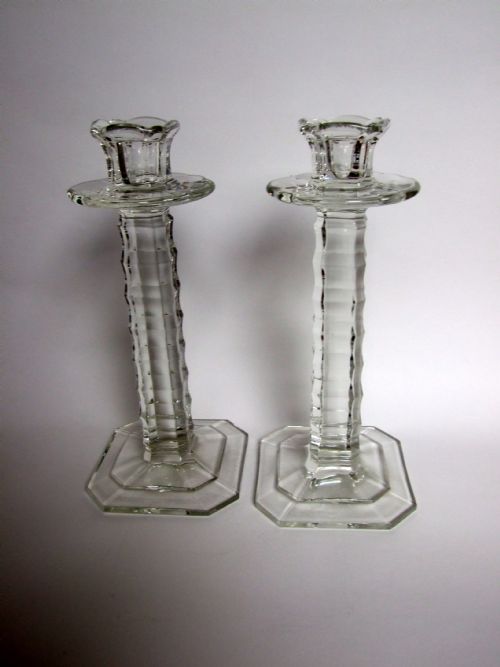 A Gorgeous Pair of Vintage Pressed Glass Candlesticks.