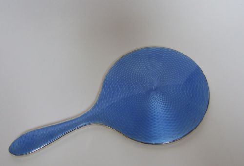 A Gorgeous Silver & Guilloche Enamel Hand Mirror.
