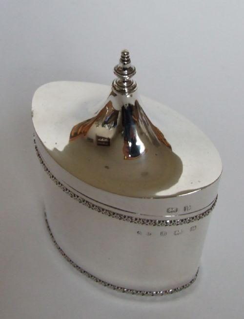 fig 1. A rare A E Jones silver Arts & Crafts tea caddy.