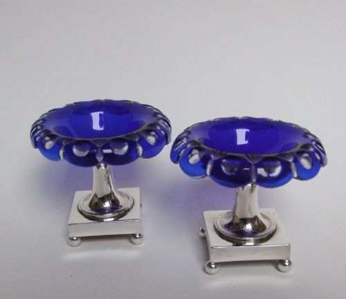 A Stunning Pair of Cut Glass and Silver Plated Condiment Stands.
