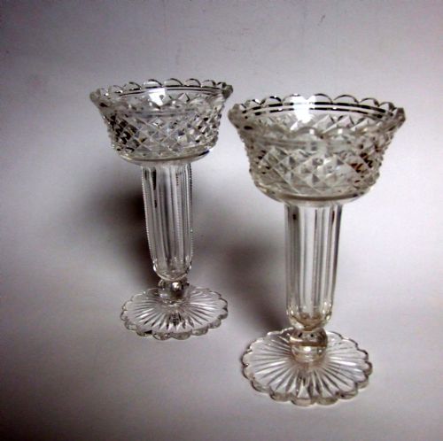 A Delightful Pair of Edwardian Cut Glass Hyacinth Vases.