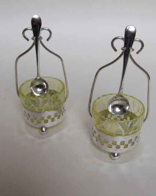 A Pair of Silver Plated & Glass Condiment Dishes