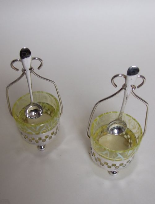 fig 1. A pair of silver plated & glass condiment dishes