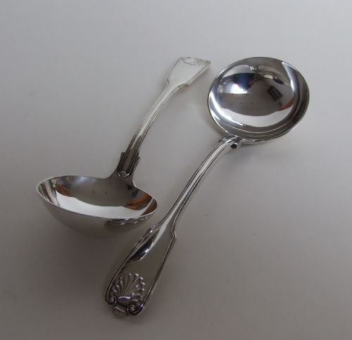 fig 1. A superb pair of silver gravy/sauce ladles in fiddle, thread & shell pattern.