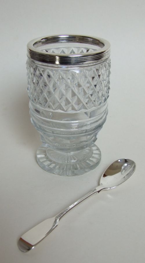 fig 1. A rare Georgian silver mounted dry mustard and spoon.
