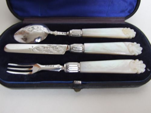 fig 1. A mid Victorian silver & mother-of-pearl Christening set.