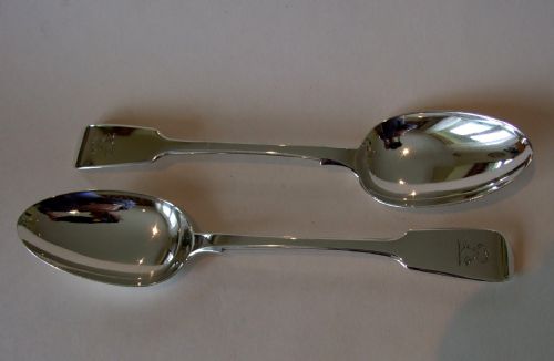 A Handsome Pair of Early Victorian Silver Serving Spoons.