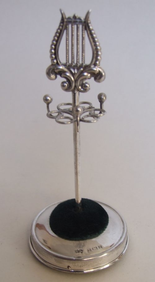 A Rare Edwardian Silver Hatpin/ring Stand with Lyre Finial.