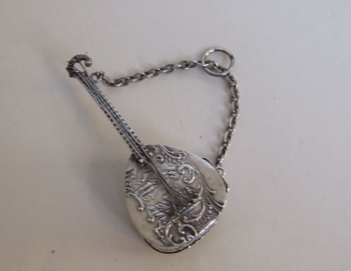 A Rare Silver Novelty Mandolin Pillbox.