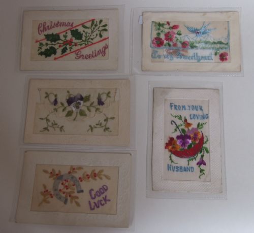 A Set of Five First World War Silk & Embroidery Postcards from France.
