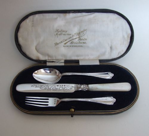 A Handsome Boxed Silver Christening Set.