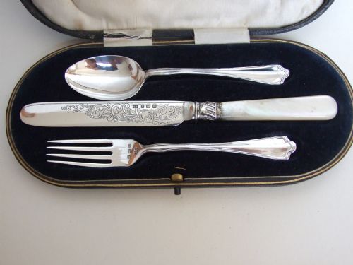fig 1. A handsome boxed silver Christening set.