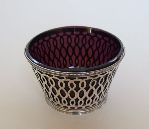 A Superb Victorian Pierced Silver Dish with Amethyst Liner.