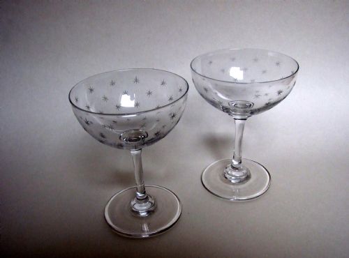 A Gorgeous Pair of Victorian Star Etched Champagne Bowls.