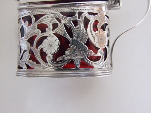 fig 1. A superb Edwardian silver & cranberry mustard pot with spoon.