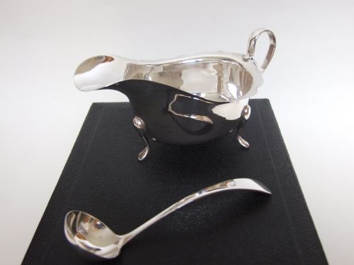 A Splendid Boxed Silver Gravy/sauce Boat and Ladle