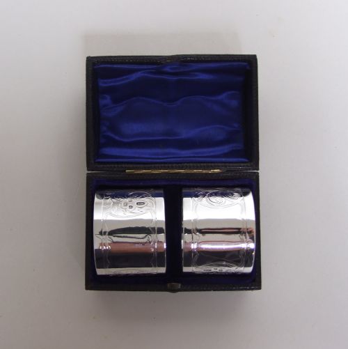 A Stunning Pair of Boxed Victorian Silver Napkin Rings.