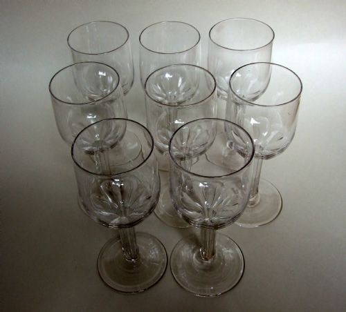 A Rare Set of Eight Victorian Hollow Stem Wine Glasses.