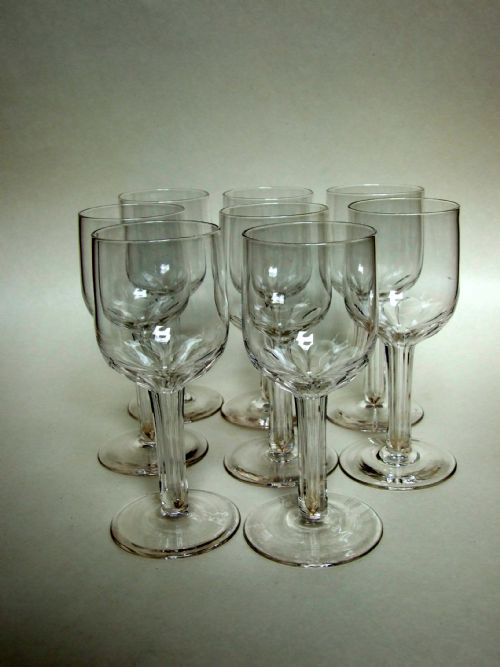 fig 1. A rare set of eight Victorian hollow stem wine glasses.