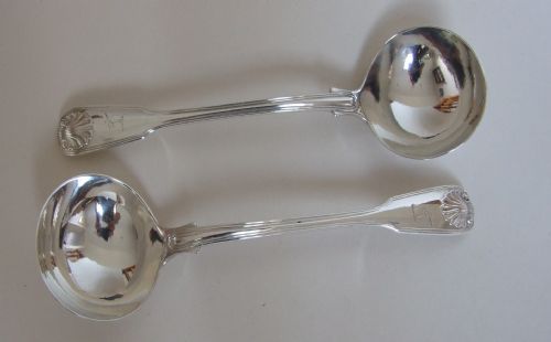 A Fabulous Pair of Victorian Silver Gravy/sauce Ladles in Fiddle, Thread & Shell Pattern.