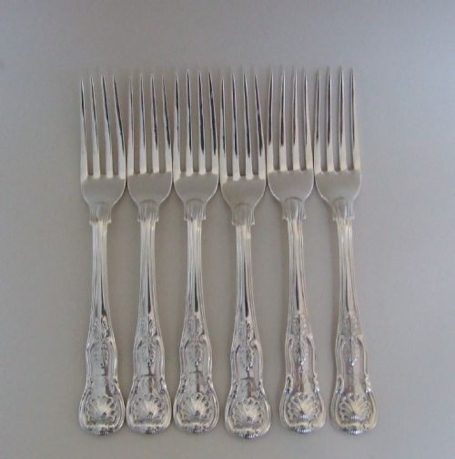 Six Victorian Silver Kings Pattern Dessert Forks.