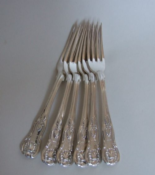 fig 1. Six Victorian silver Kings pattern dessert forks.