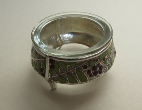 A Gorgeous Russian Enamel and Silver Plated Condiment Tub.