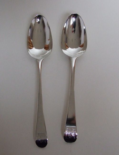 fig 1. A fabulous pair of mid 18th Century silver serving spoons.