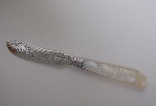 A Superb Victorian Silver and Mother-of-pearl Butter Knife.