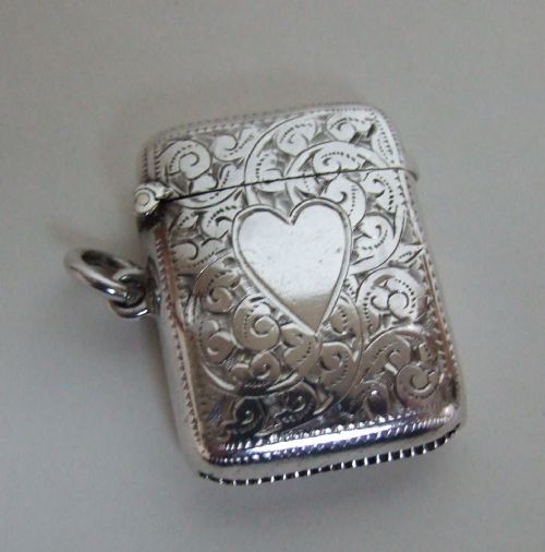 A Charming Edwardian Silver Vesta with Heart Shaped Cartouche.