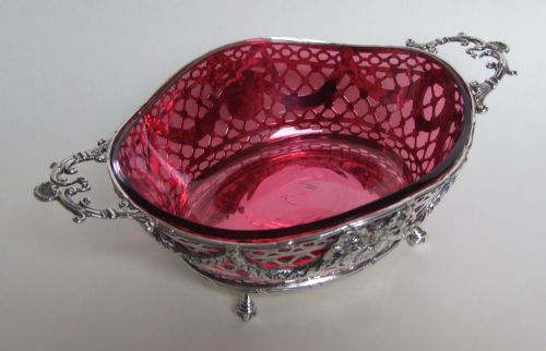 A Magnificent Victorian Silver & Cranberry Basket.