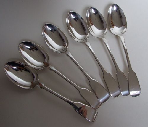 A Splendid Set of Six Matching Victorian Silver Serving Spoons.