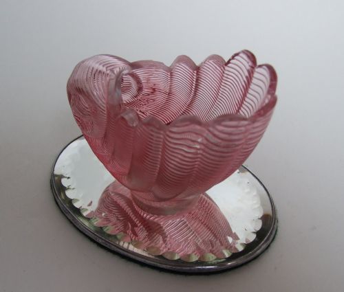 A Charming Victorian Cranberry Bowl on Mirror Base.