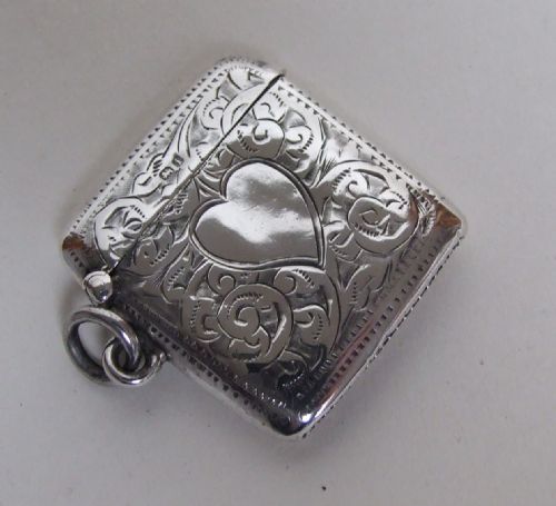 A Charming Edwardian Silver Vesta with Heart Shaped Cartouche.
