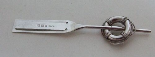 fig 1. Rowing interest. A rare Victorian silver bookmark with oar and life buoy.