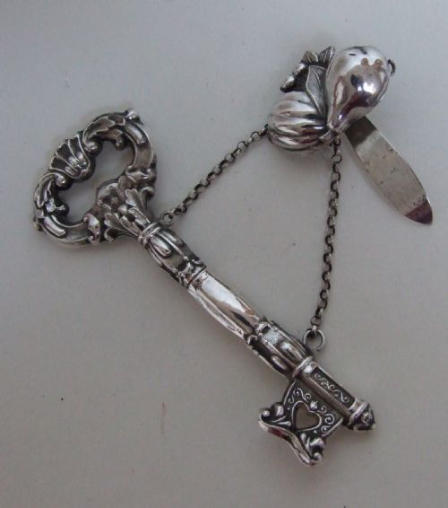 A Rare Dutch Silver Novelty Needle Case Shaped as a Key.