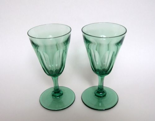 A Handsome Pair of Early Victorian Aqua Green Wine Glasses.