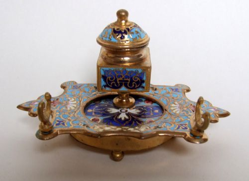 fig 1. A stunning 19th Century champleve French enamel inkwell.