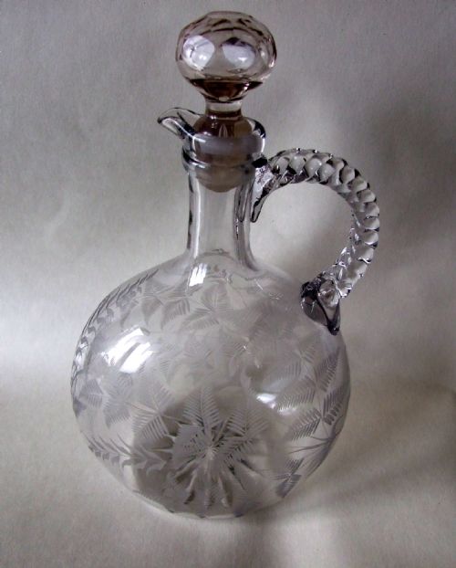 A Lovely Victorian Fern Etched Wine Jug.
