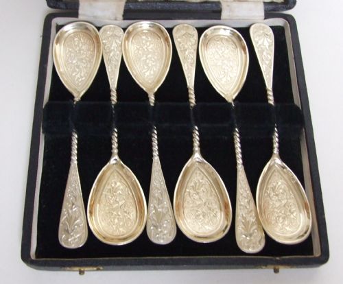 fig 1. A fabulous set of six German silver gilt sorbet spoons.